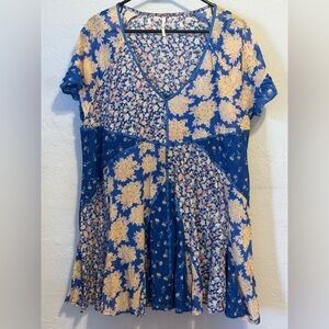 Free People Wildflower Patchwork Floral Cotton Minidress size small